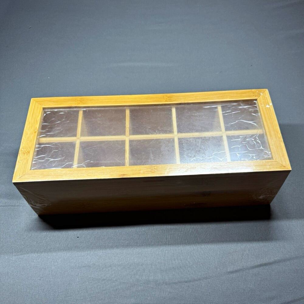 Bamboo wooden tea bag box 10 spots light bamboo wood color